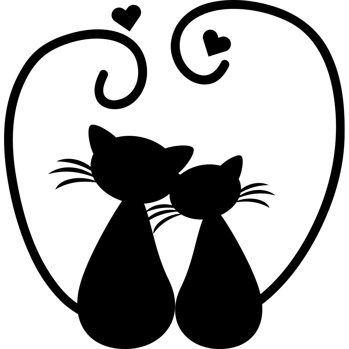 Sticker d'un couple de chat - Autocollant chat Couleur Interieur Noir