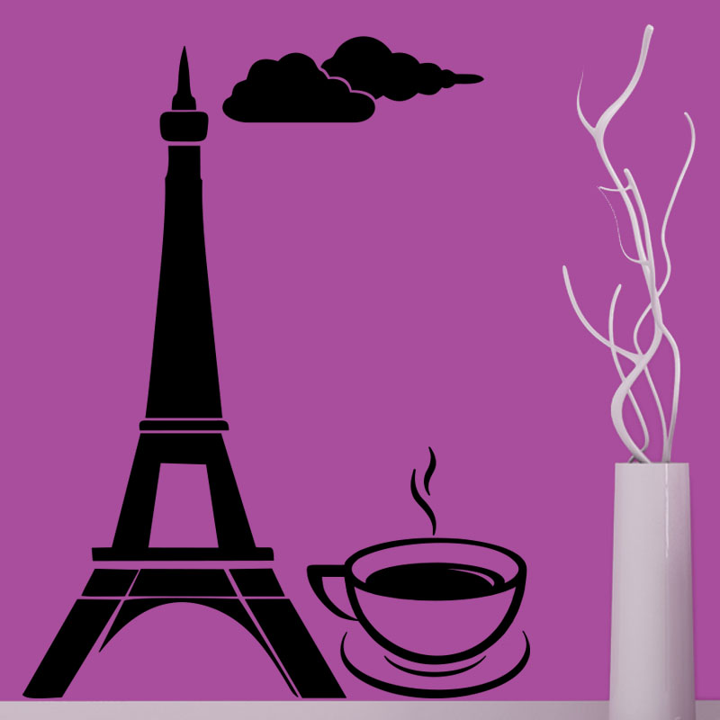 Sticker cuisine Paris Tour Eiffel et tasse de café