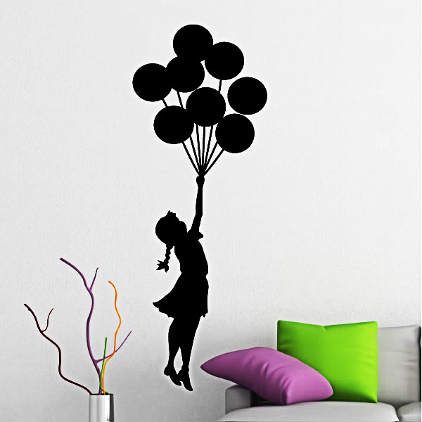 Wall decal floating girl with balloons