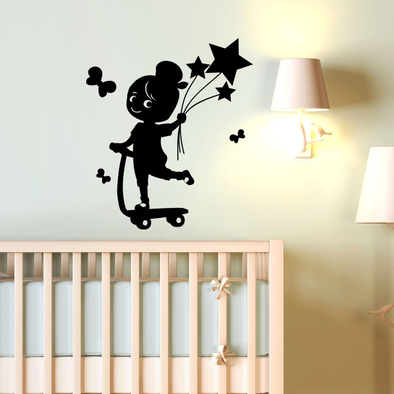 Little girl on push scooter wall decal
