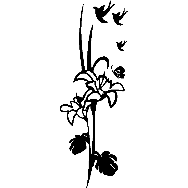 Sticker Fleurs, papillons et oiseau