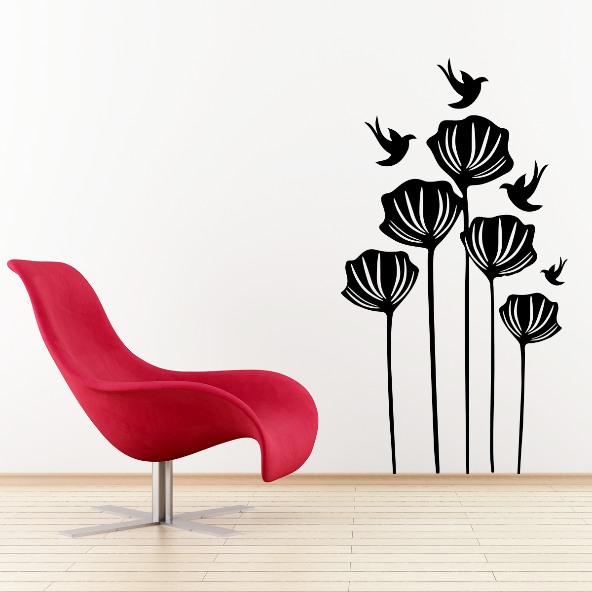 Wall sticker tropical flowers and dancers birds