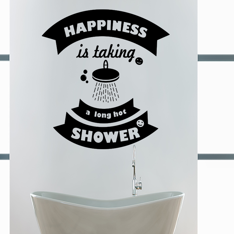Bathroom Wall Art Sticker Quote Happiness Is A Long Hot Shower Wall Decal