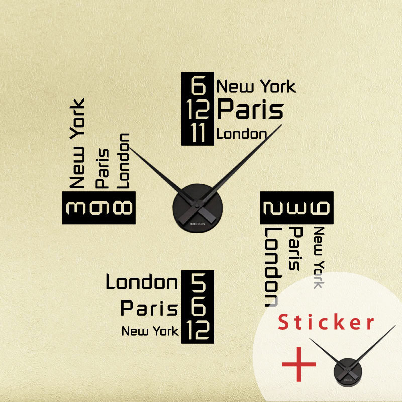 Sticker horloge L'heure à New York, Paris et Londres