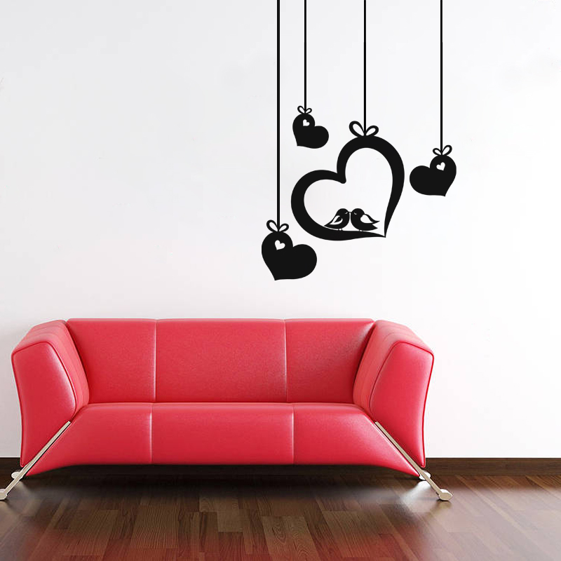 Wall decal Bird in love surrounded by hearts