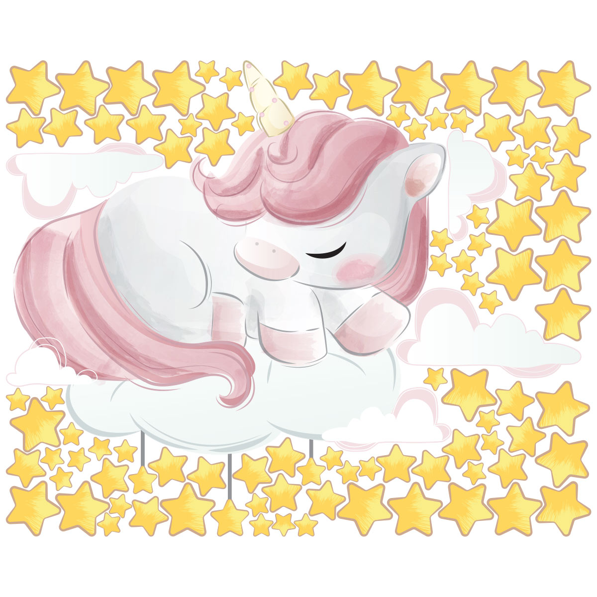 🥇 Vinilos y pegatinas unicornio sobre la nube con estrellas 🥇