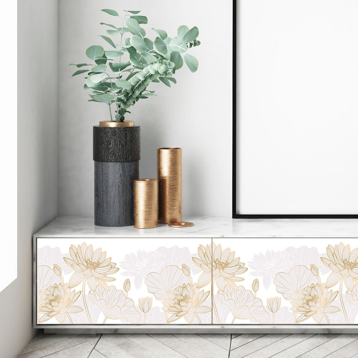 Wall decal scandinavian furniture lotus flowers