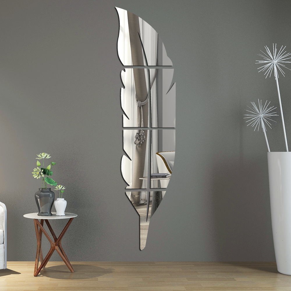 Chambre Amovible Adhésif 3D plume miroir Art Mural Autocollant Décalque UK Stock