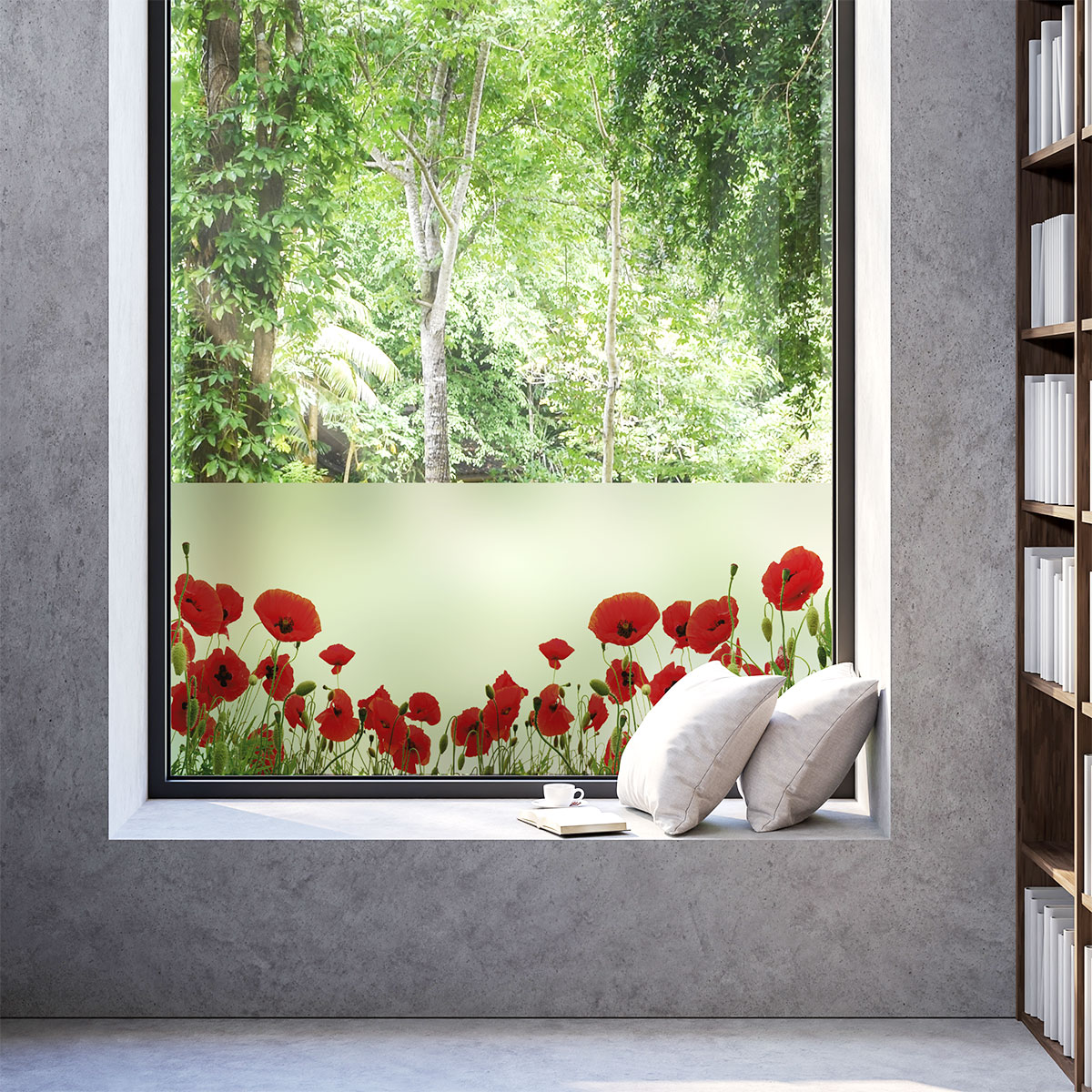 Vinilo opaco y privacidad para ventana 100 x 40 cm amapolas - adhesivo de  pared - revestimiento sticker mural decorativo