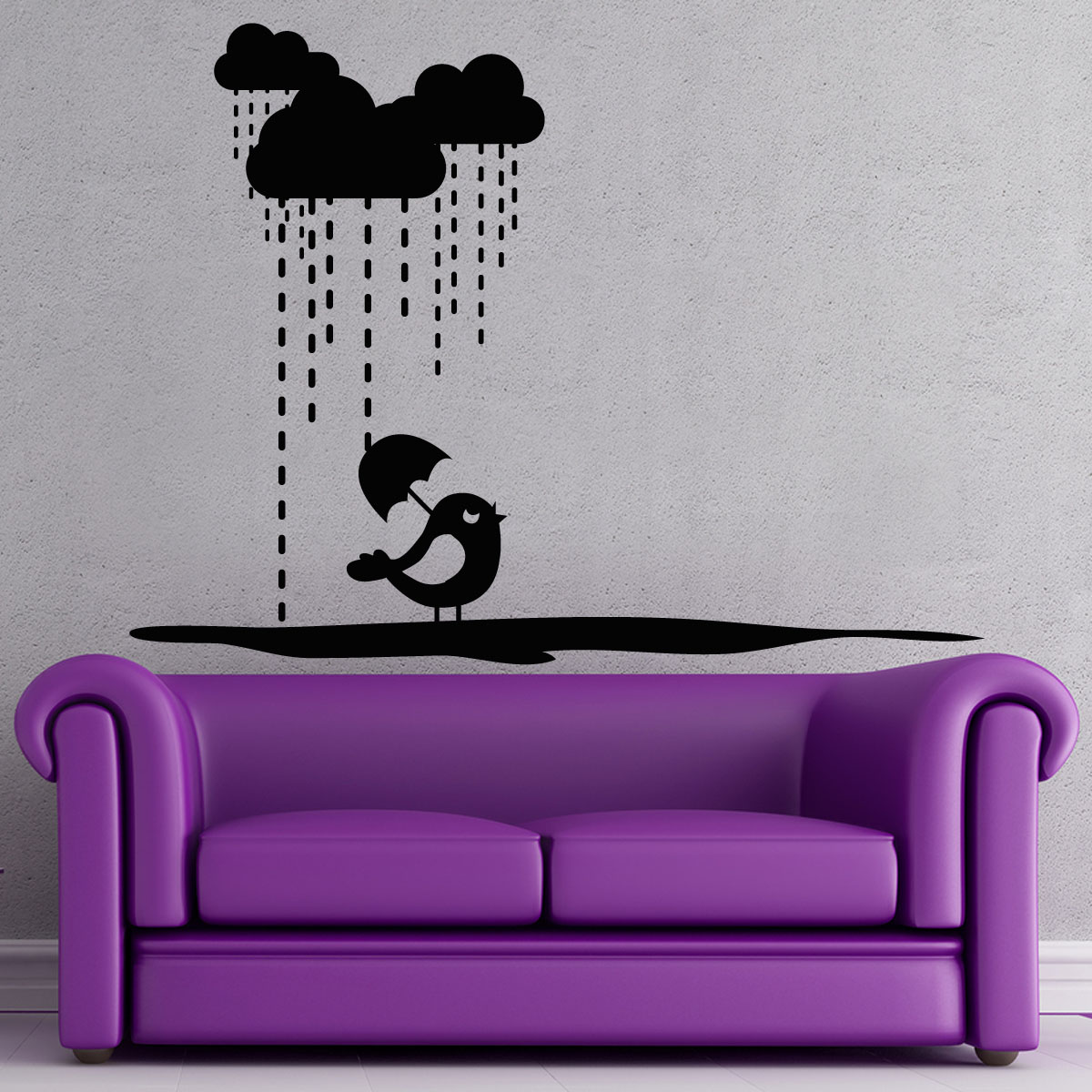 Sticker Oiseau sous la pluie avec un parapluie