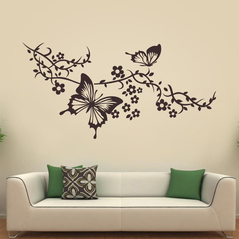 Papillon Branche Fleur Autocollant Mural Citation Art Décoration de Maison  Ru