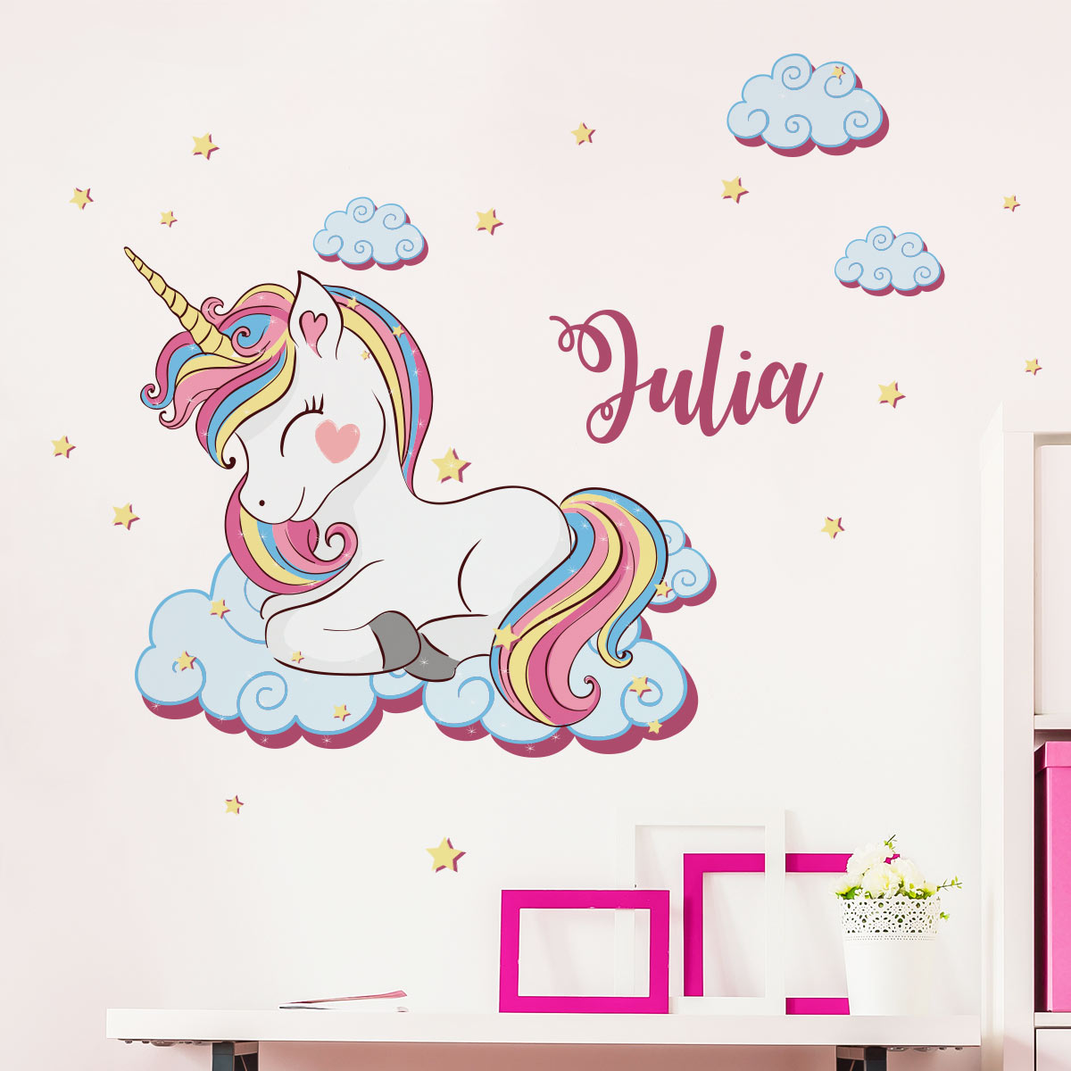 Wall decal unicorn in the clouds customizable names
