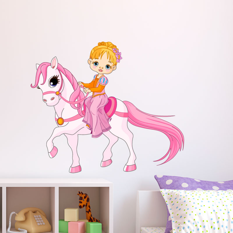 Sticker Petite fille et son poney rose
