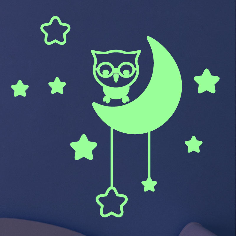 Wall decal glow in the dark owl moon and starts