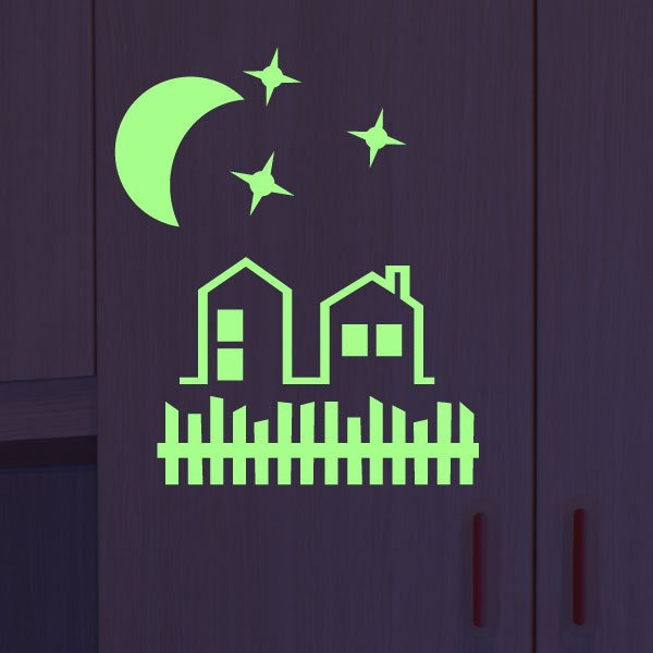 Sticker Phosphorescent maisons avec une clôture