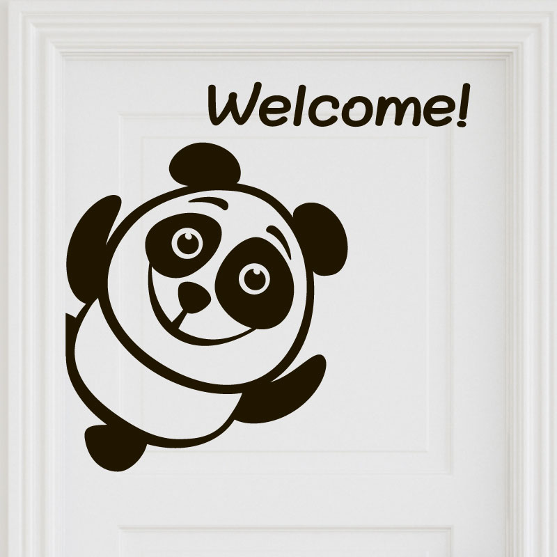 Sticker porte panda bienvenue