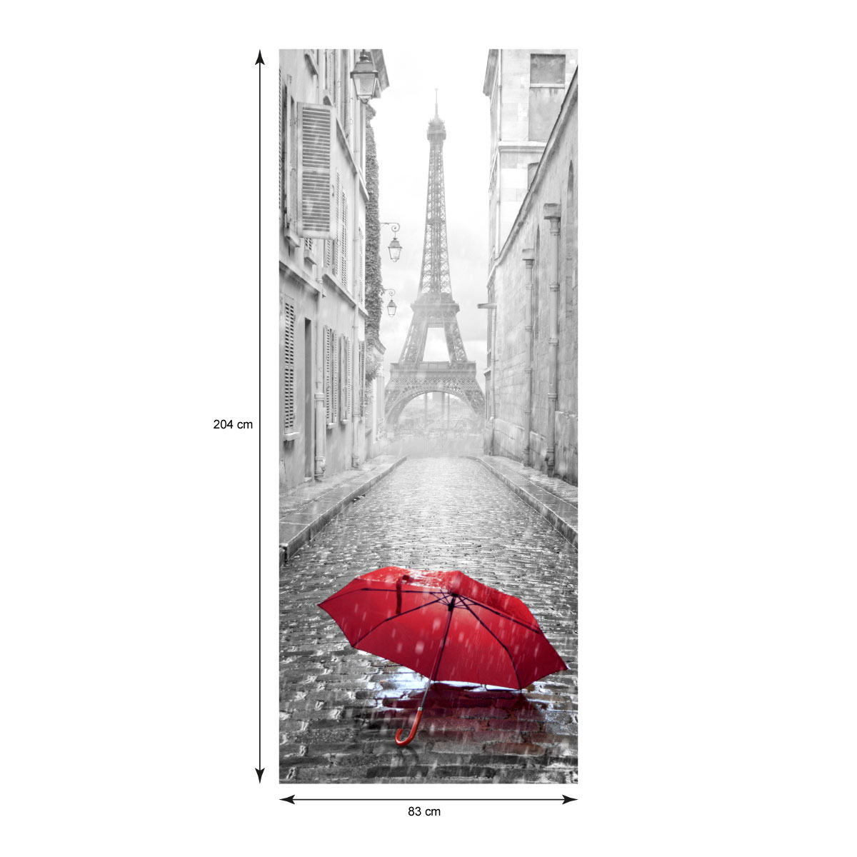 Sticker porte rue de Paris ... Tour Eiffel et parapluie 204 x 83 cm