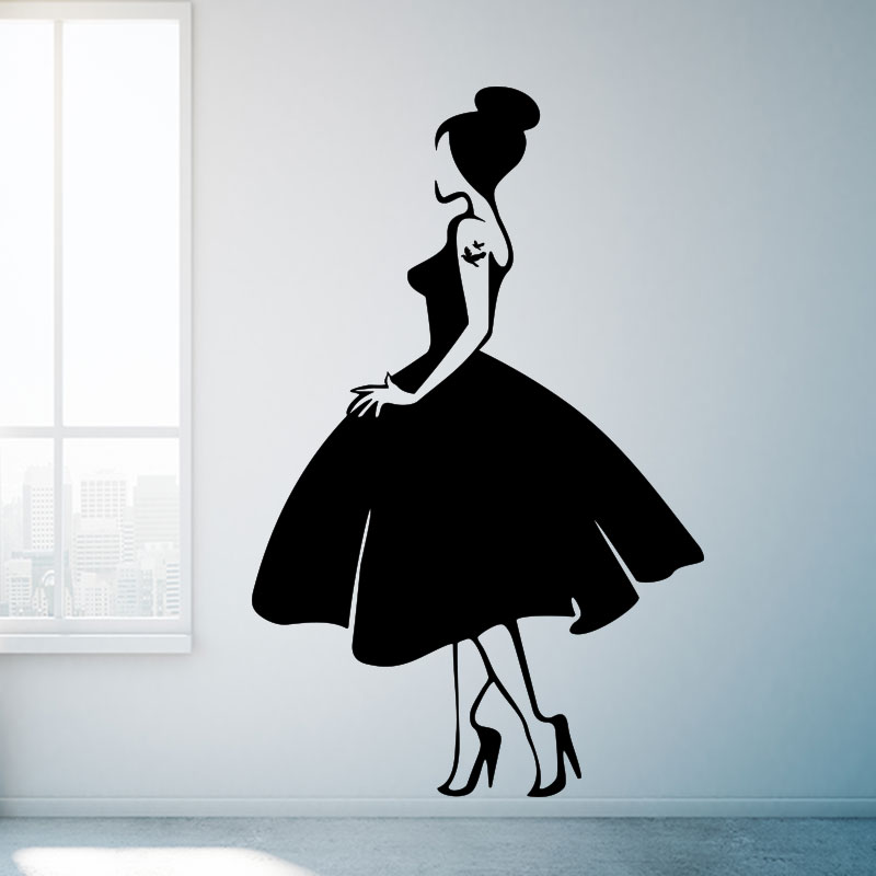 Sticker silhouette de femme avec robe de princesse