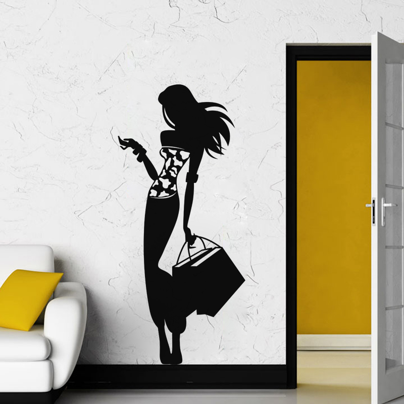 Wall decal Silhouette lovely lady while shopping