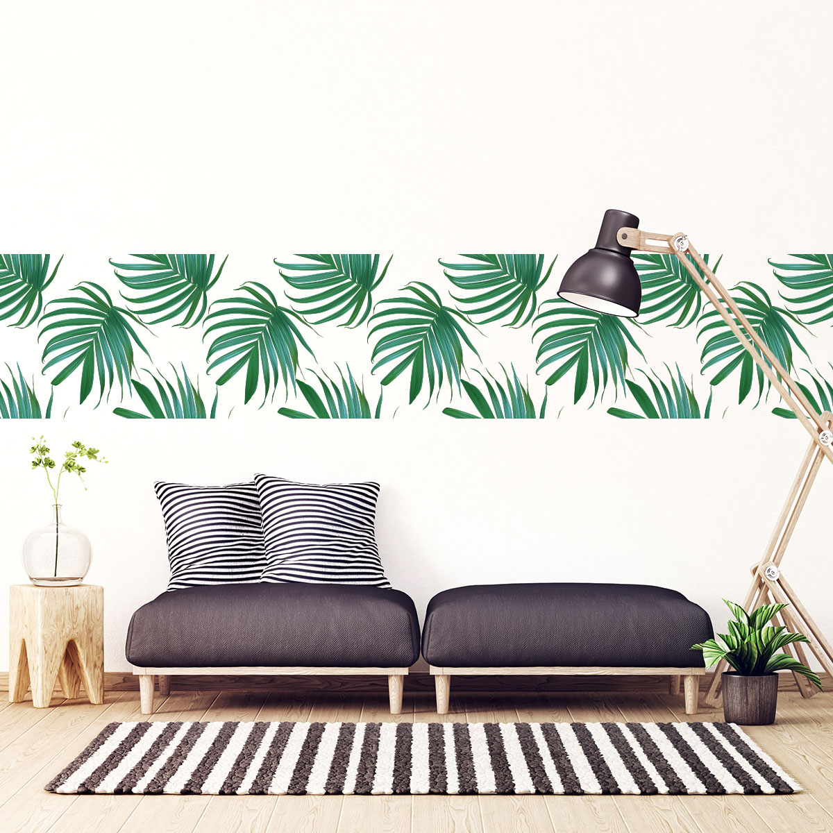 Sticker tapisserie tropicale feuilles de palmiers