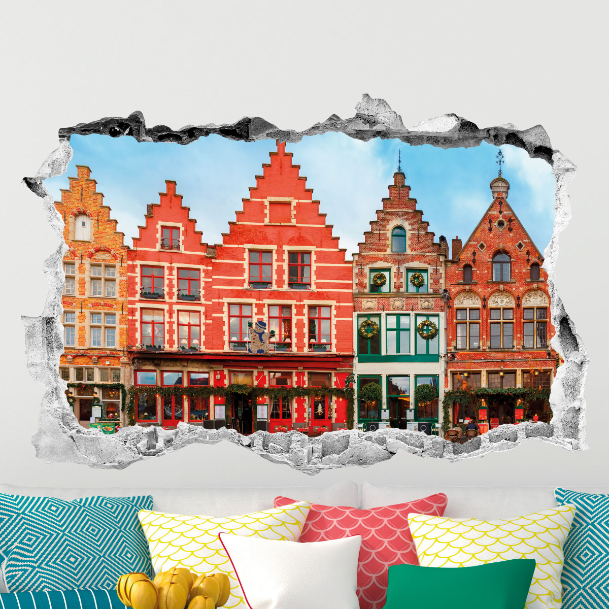 Sticker trompe l'oeil Bruges et ses belles maisons