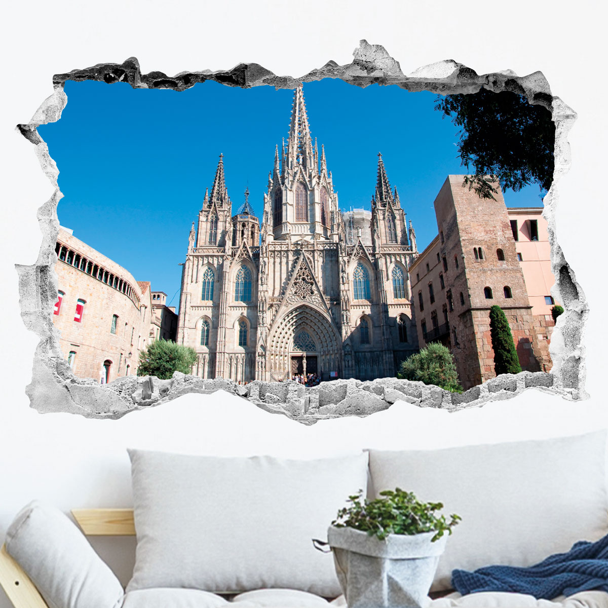 Sticker trompe l'oeil Cathédrale la Sagrada Familia