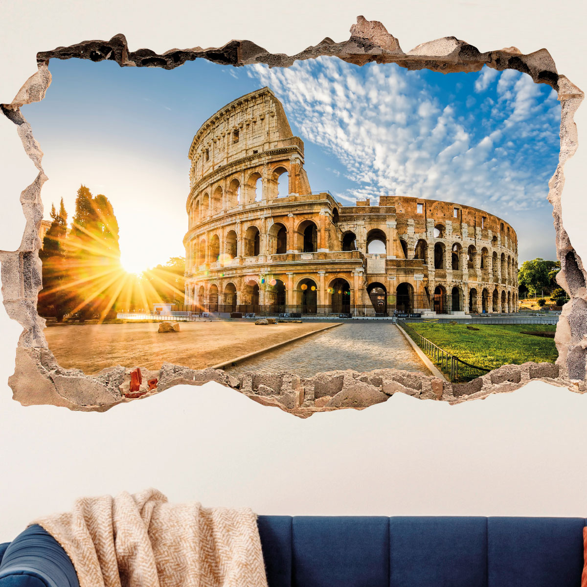 Sticker trompe l'oeil colisée de Rome au soleil couchant