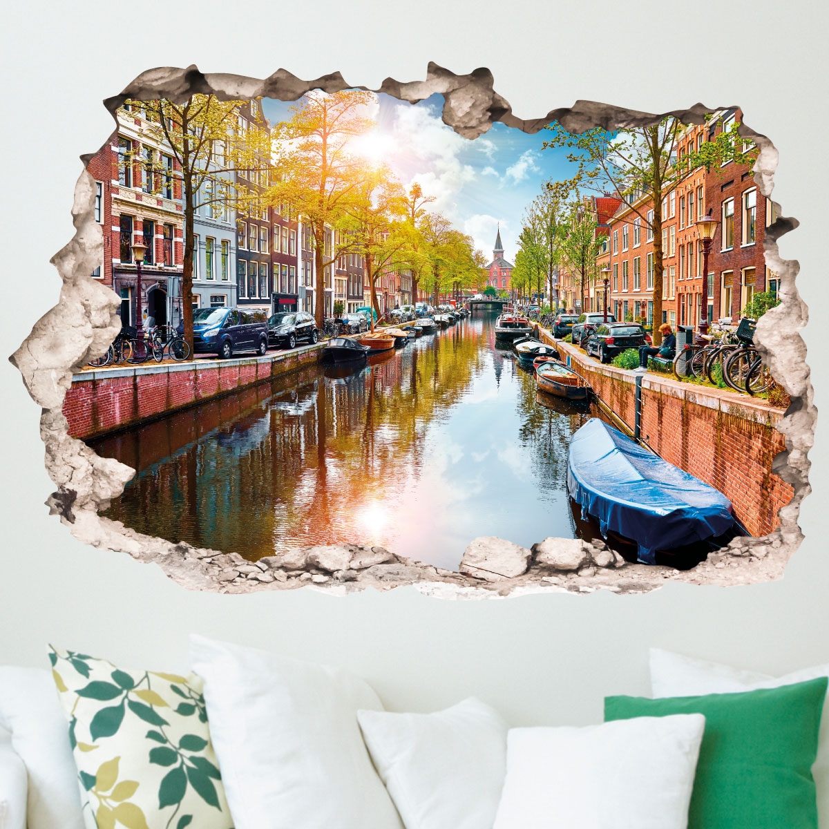 Sticker trompe l'oeil la rivière Amstel à Amsterdam