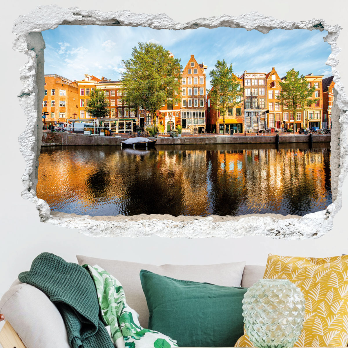 Sticker trompe l'oeil le canal d'eau à Amsterdam