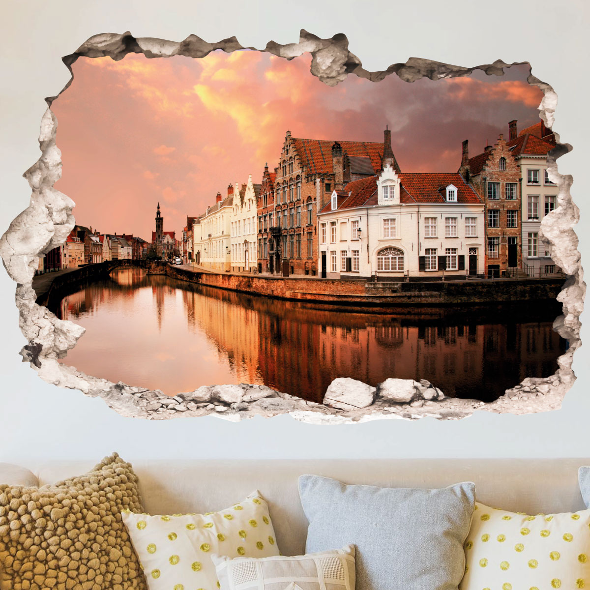Sticker trompe l'oeil le canal de Bruges