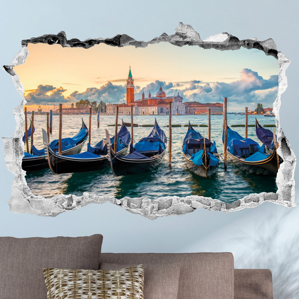 Sticker trompe l'oeil les gondoles romantiques de Venise