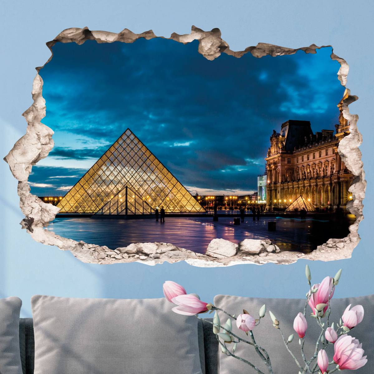 Sticker trompe l'oeil pyramide de verre du Louvre