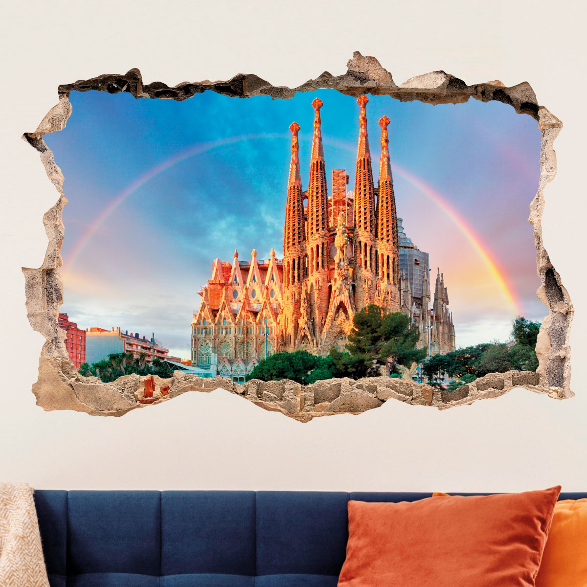 Sticker trompe l'oeil Sagrada Familia de Barcelone