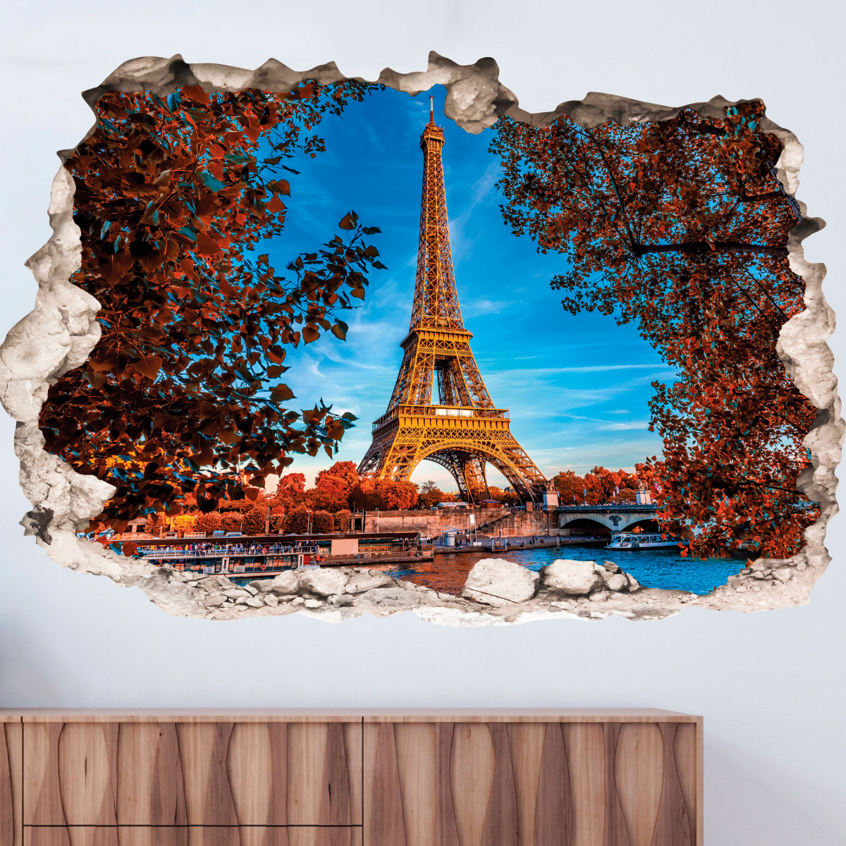 Sticker trompe l'oeil Tour Eiffel en automne