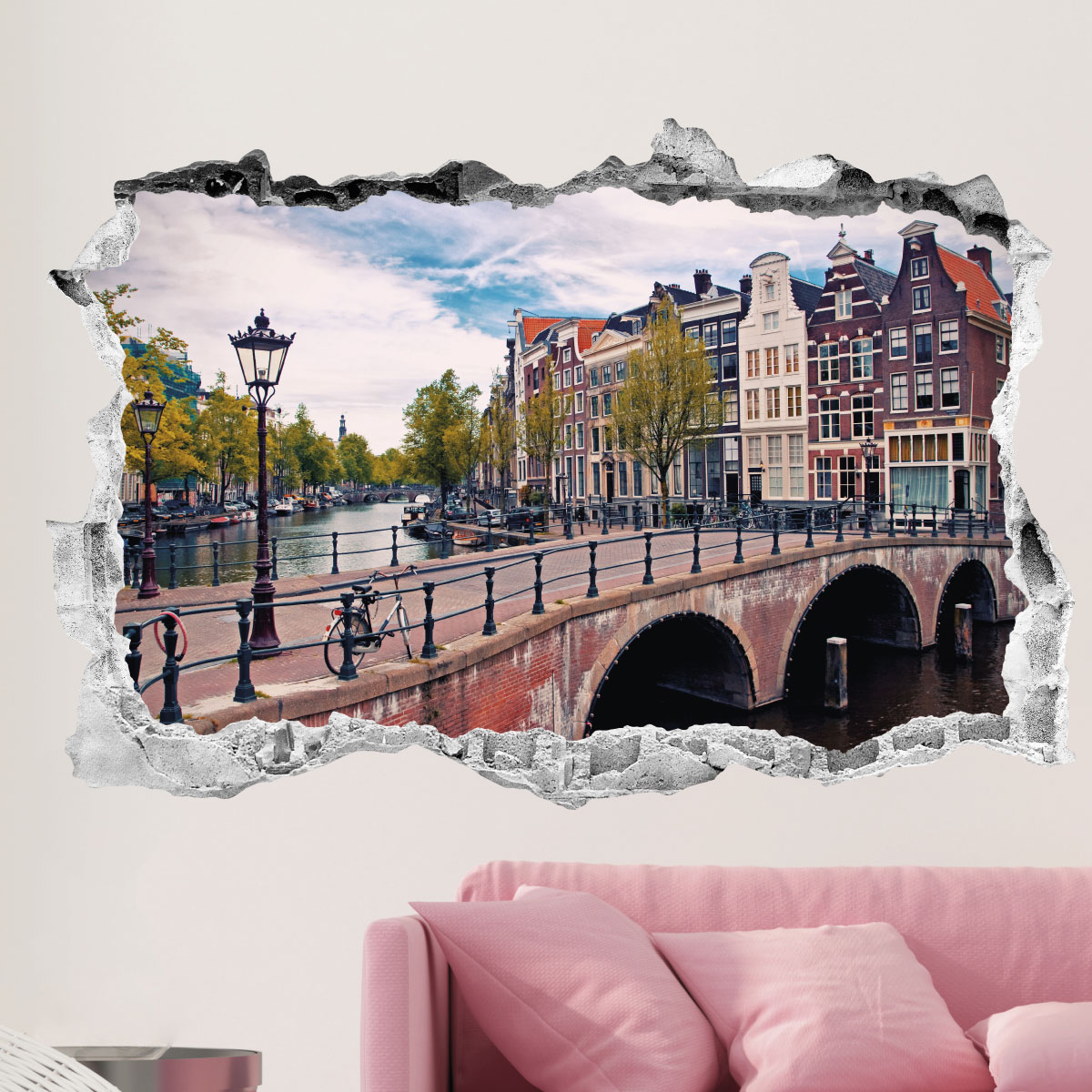 Sticker trompe l'oeil vue magnifique sur le pont d'Amsterdam