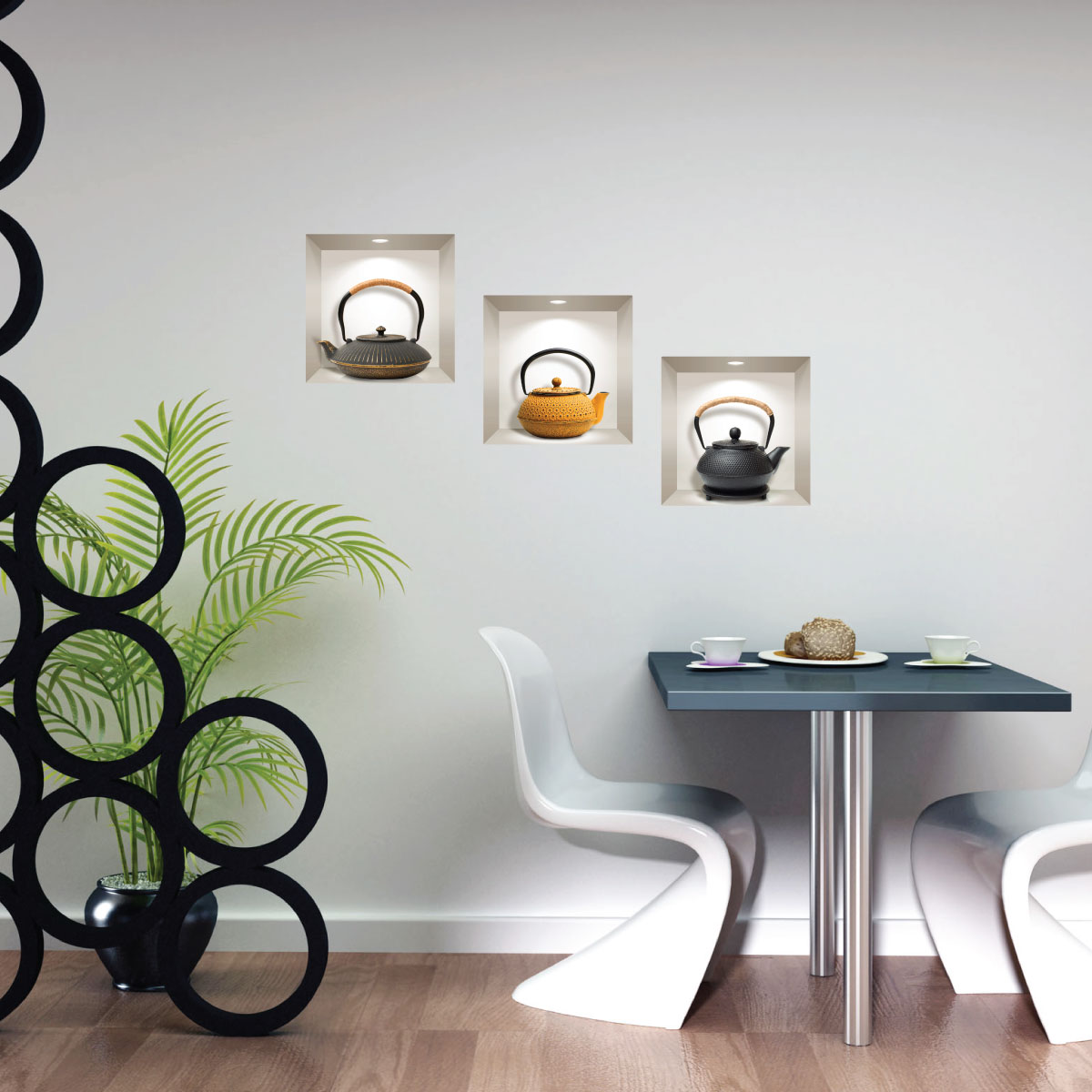 Wall decal 3D effect teapots of yesteryear