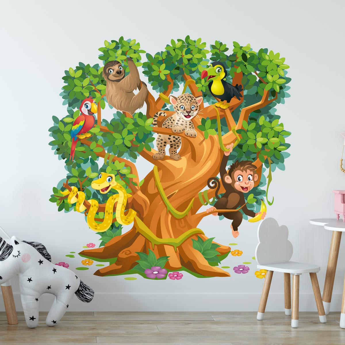 Stickers animaux de la jungle et arbre enchanté – STICKERS ANIMAUX - Stickers  Animaux de la jungle - Ambiance-sticker