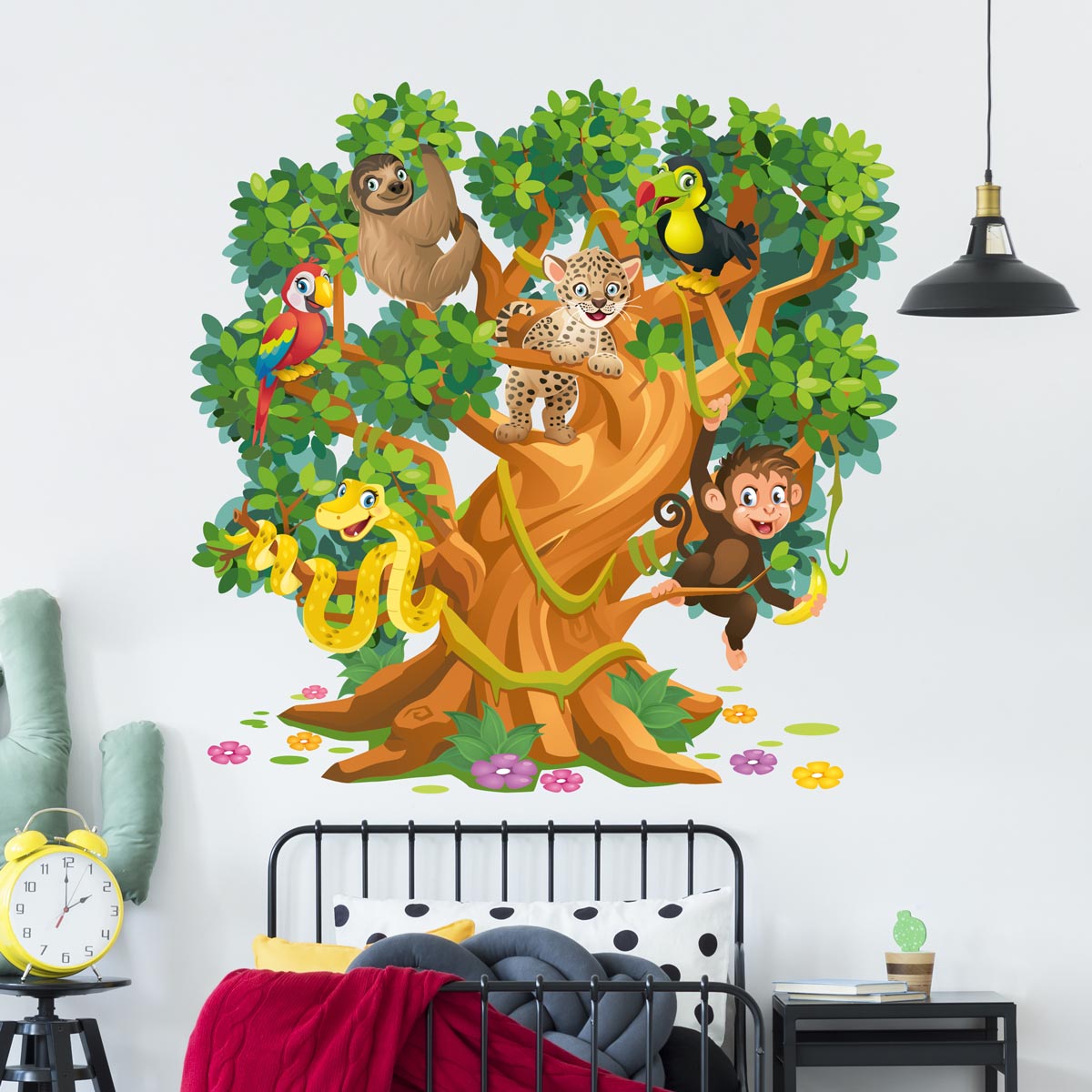 Stickers muraux Animaux de la jungle Singe Girafe Éléphant Lion