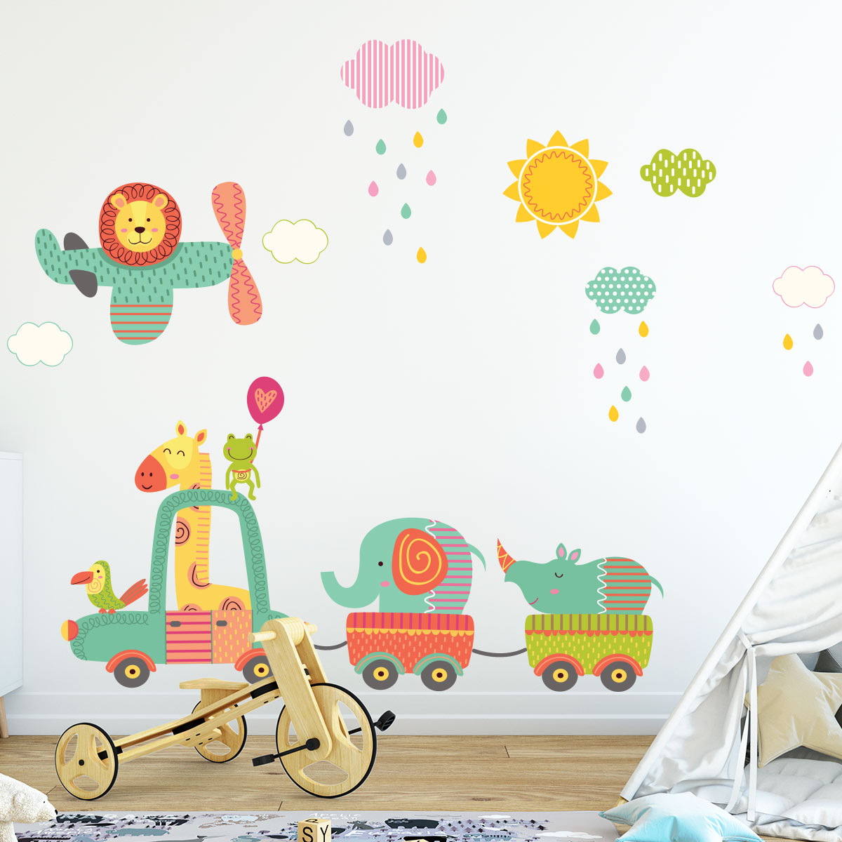 Animals traveling in the jungle wall decals
