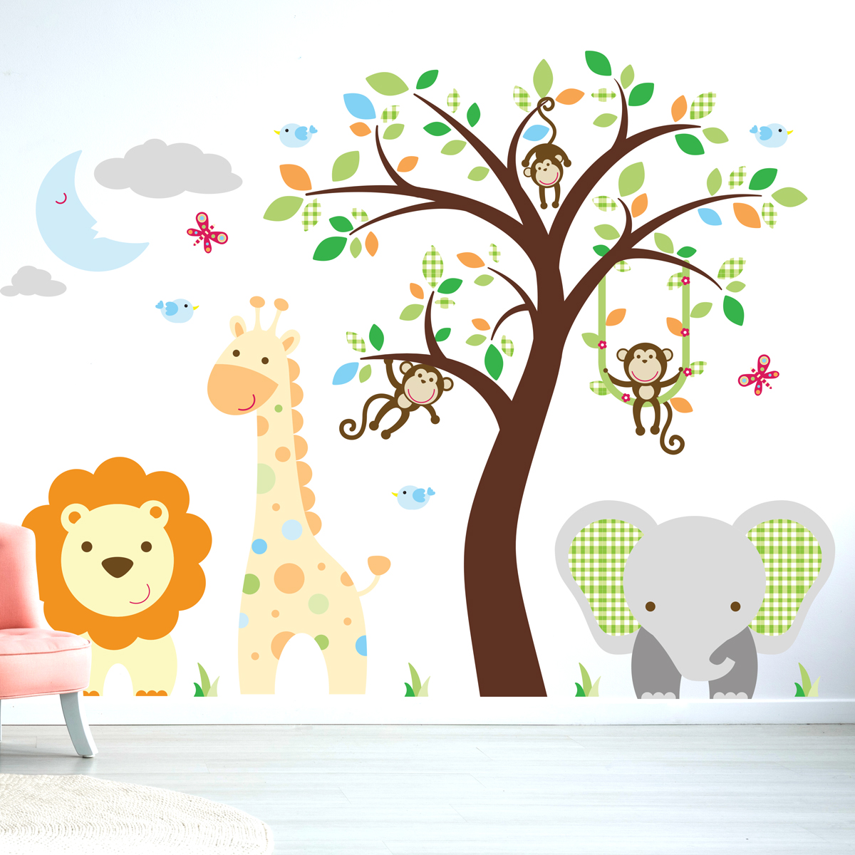 Happy animals in the jungle wall decal – Wall decals WALL DECAL ANIMALS  Jungle animals - Ambiance-sticker