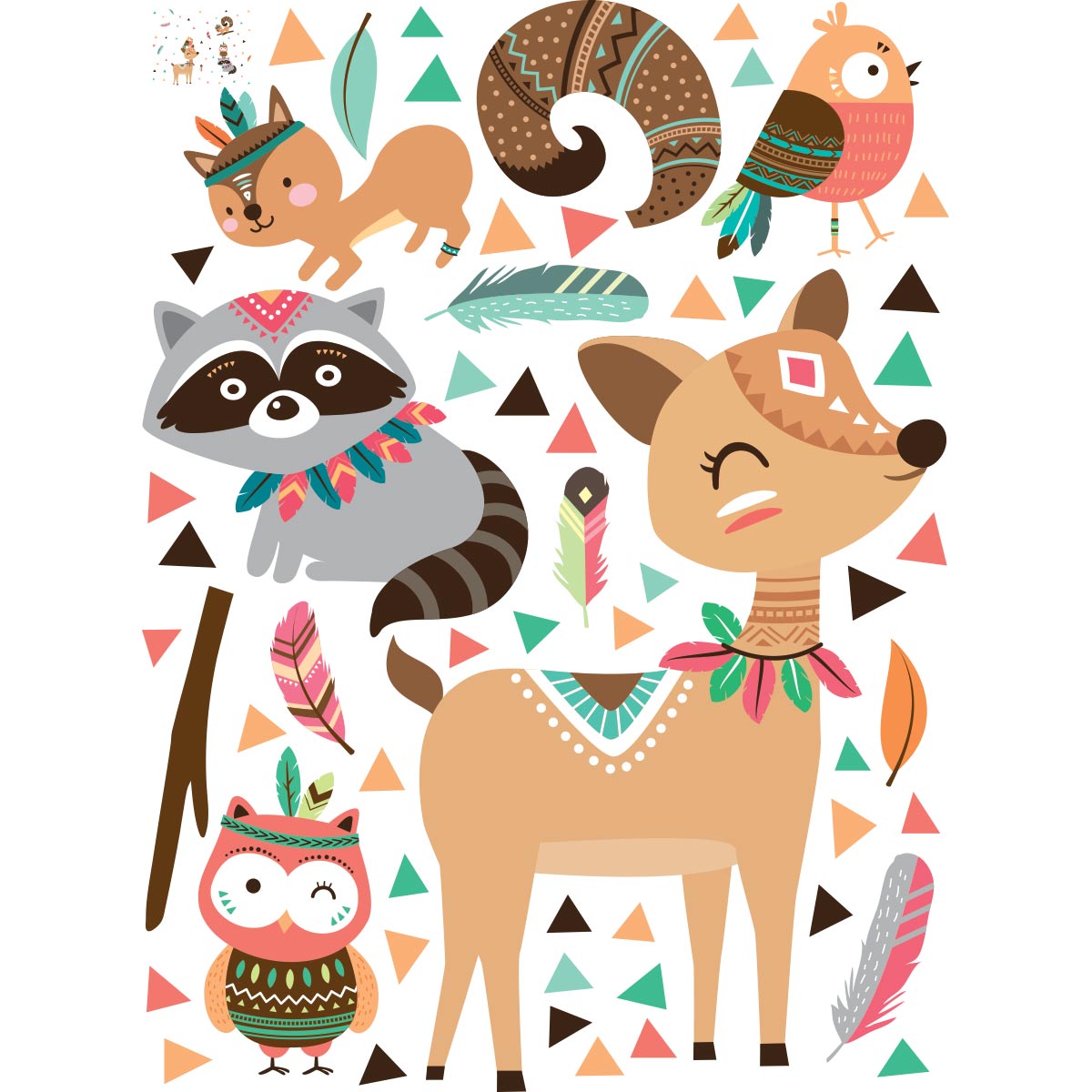 Stickers animaux indiens des bois – Stickers STICKERS BÉBÉS Fille