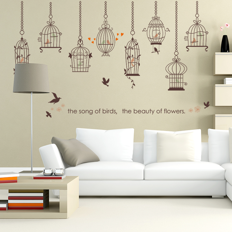 Wall decal lovely bird cages and song of birds