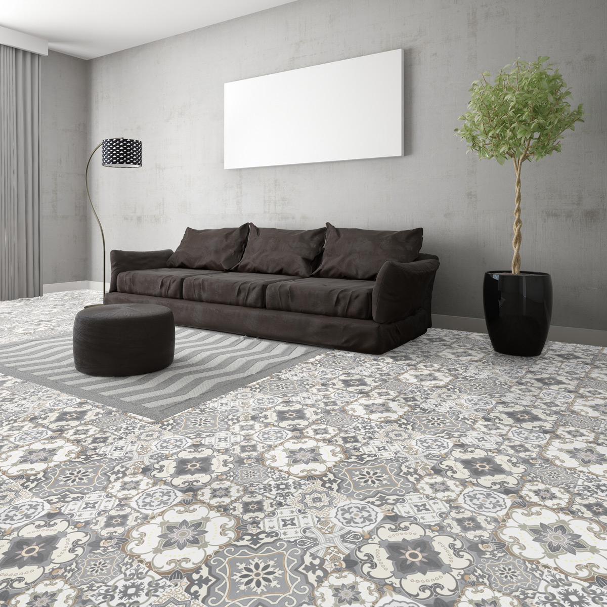 Wall decal cement floor tiles Agapito non-slip - 60 x 90 cm