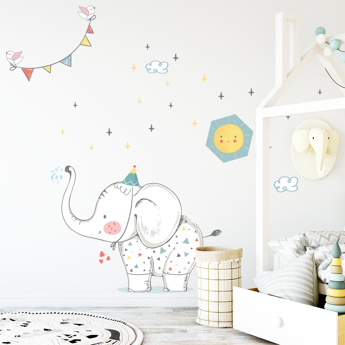 Wall decals animal kids room elephant at party