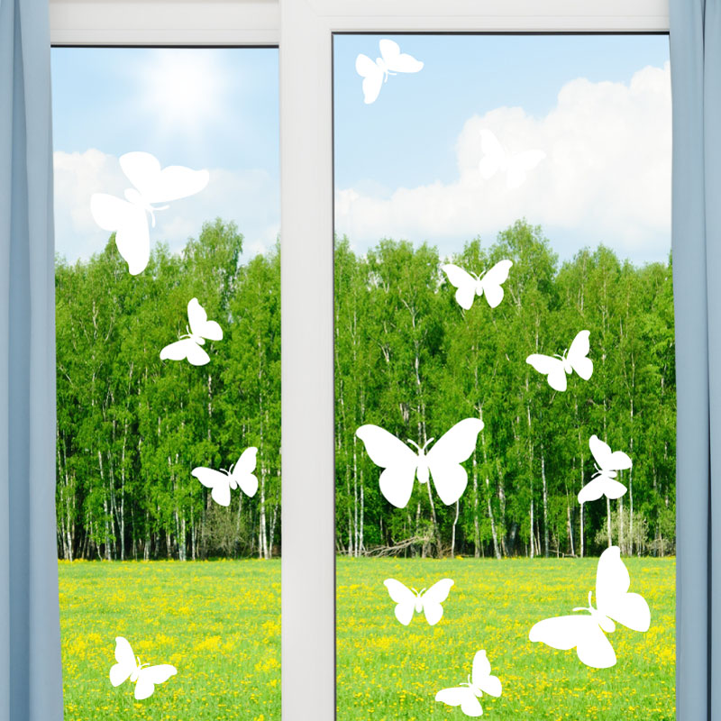 Sticker électrostatique pour vitre, papillons noirs et blancs pour déco  fenêtre et sécurité baie vitrée oiseaux, 21 cm X 29,7 cm