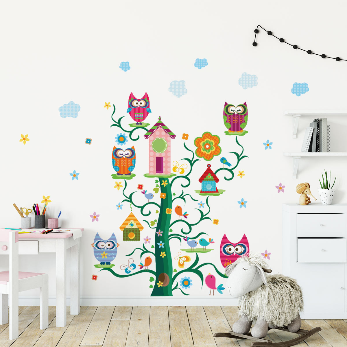Stickers enfant hiboux et leurs arbre magique