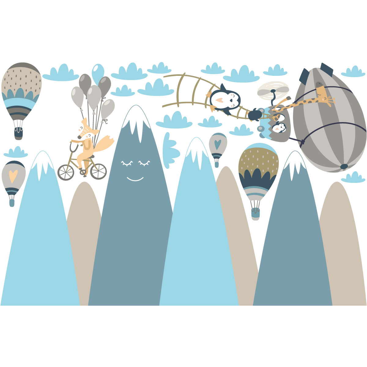 Stickers enfant montagnes scandinaves animaux magiques 70x105cm