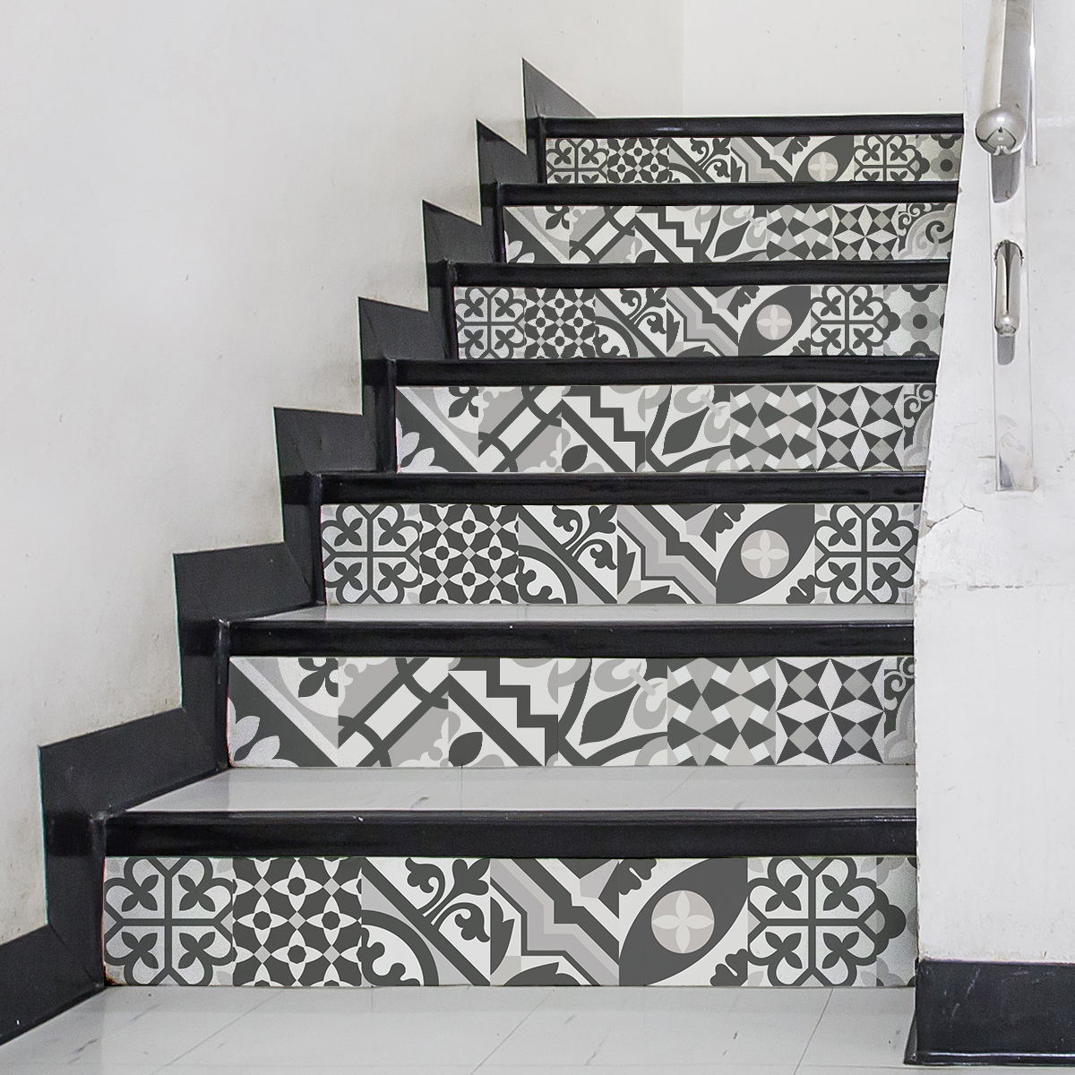 Stickers escalier carreaux de ciment fleuria x 2