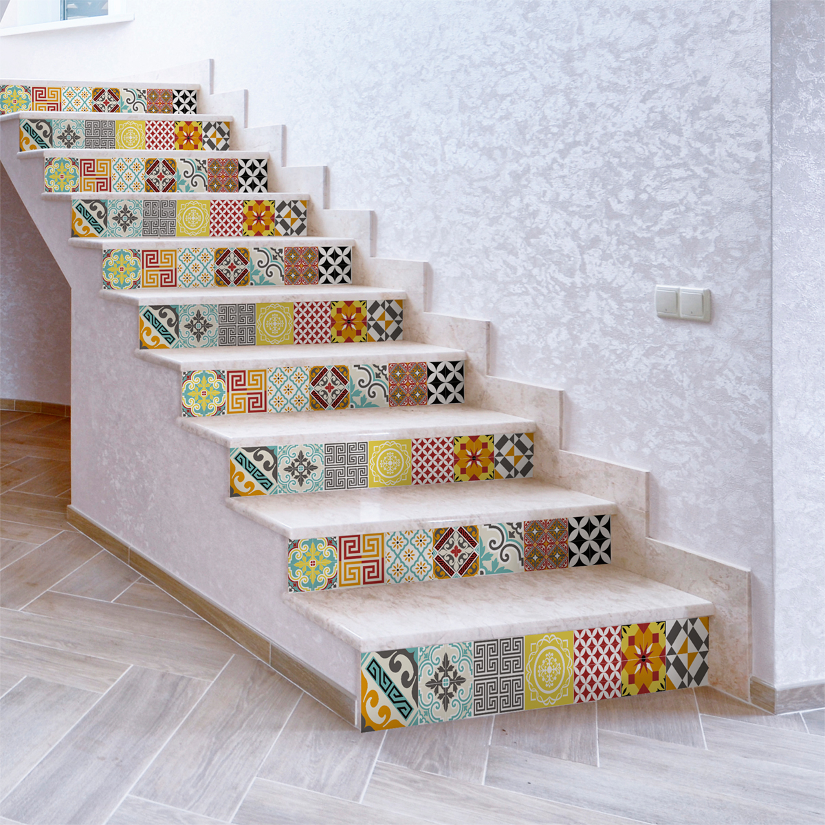 Stickers escalier carrelages  mosaïque multicolore x 2