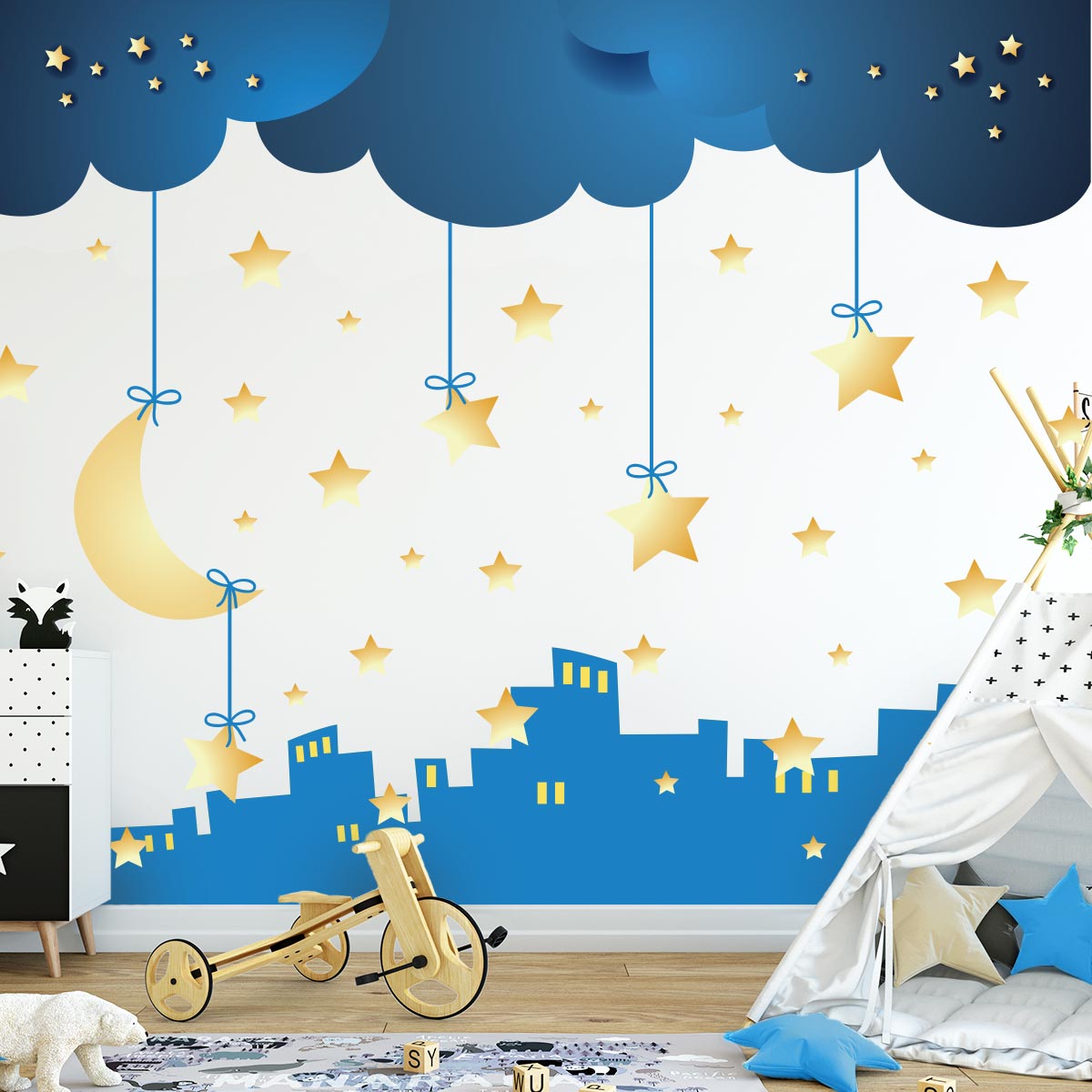 Wall decals stars and clouds in the city